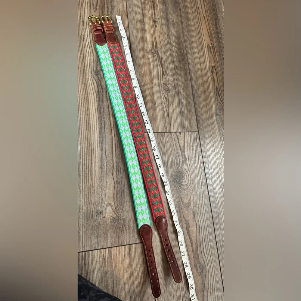 J. Bailey Boys Green Red Argyle Pattern Belts Leather- Christmas Spring
